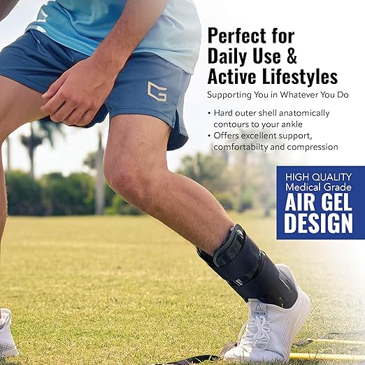 AnklePro Air Cushion Stirrup Ankle Stabilizer Brace - Removable Cold Therapy 3-Strap Rigid Stirrup Ankle Splint w/Gel Pad for Women & Men - Lateral Support for Stability, White, Trainer