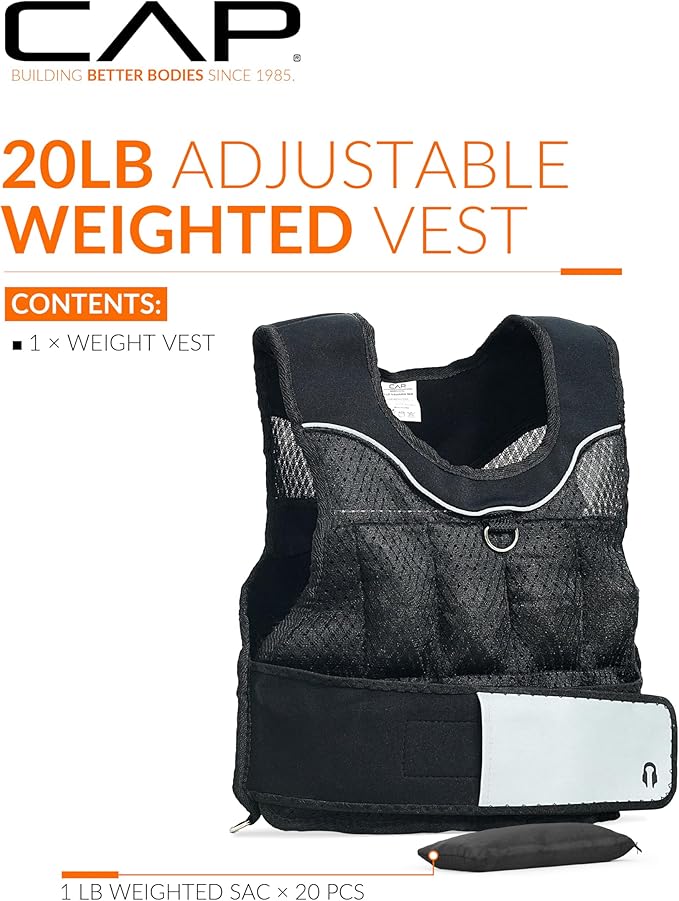 CAP Barbell Adjustable Weighted Vest | 20-150 lbs | Heavy-Duty Workout Vest with Removable Iron Weights for Strength Training, Cardio, Running, and Calisthenics