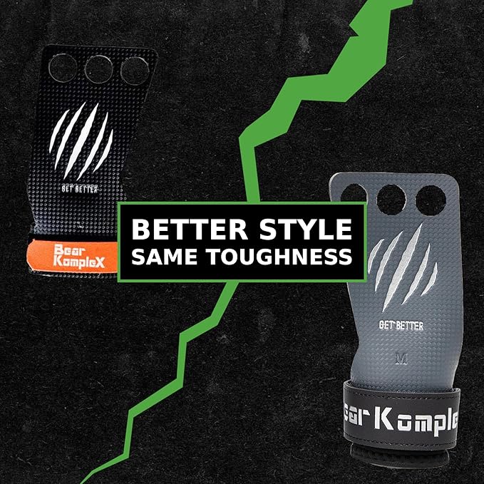 Bear KompleX 2-3 Hole Carbon Hand Grips for Weight Lifting, Cross Training and Gymnastics, Durable Workout Grips with Wrist Wraps, Comfortable Lifting Straps & Workout for Gymnastic Bars