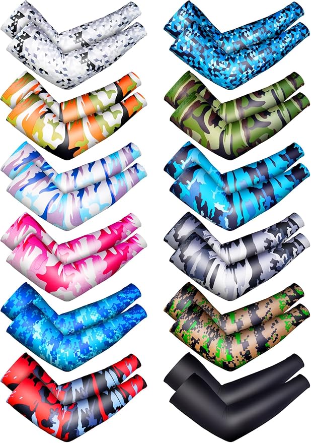 12 Pairs Sports Arm Sleeves for Kids Basketball Baseball Arm Sleeves UV Sun Protection Cooling Arm Cover Sleeve