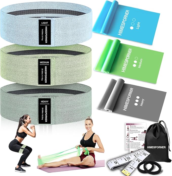 HIMESPORNER Wide Fabric Resistance Bands for Working Out, 3 Level Non-Slip Exercise Booty Bands for Women & Men Leg and Glutes with Hair Ties and Tape Measure - for Home Gym Workout, Yoga, Pilates