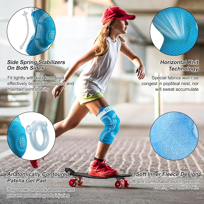 NEENCA Kids Knee Brace Sleeve, Youth Knee Compression Sleeve for Children - Boys & Girls. Child Knee Support with Patella Gel Pad & Side Stabilizers for Knee Pain, Sports, Outdoor - FSA/HSA Approved