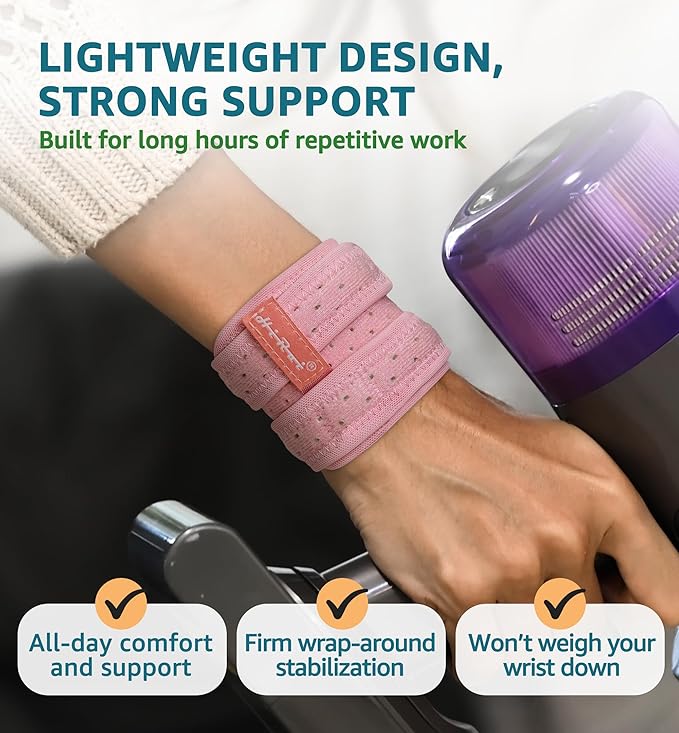 HiRui Wrist Brace for TFCC Tears, Adjustable Wristband Wrist Wraps Support for Fitness Weightlifting Tennis Tendonitis Carpal Tunnel Arthritis Pain Relief, One Size Adjustable (Pink, 2 Pack)