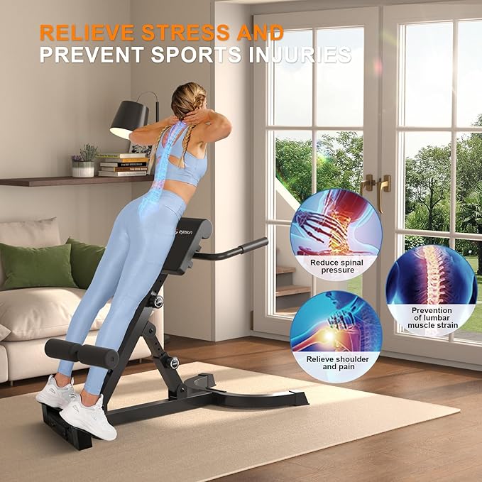Roman Chair,Foldable Back Extension Machine,Adjustable Ab Back Extension Machine,Core Strength Trainer,Back Exercise Machine for Glute,Ab Workouts,Full All-in-One Body Workout&Home Gym Fitness