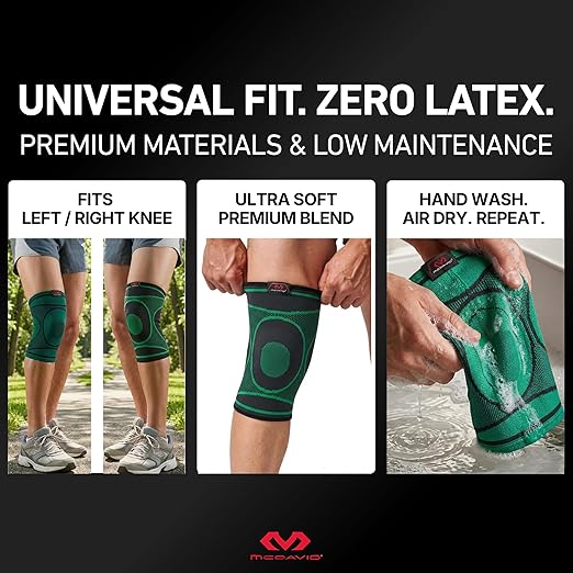 McDavid 4-Way Elastic Knee Sleeve, Compression Knee Support for Pain Relief, Soreness, All-Day Daily Activity Black/Green S