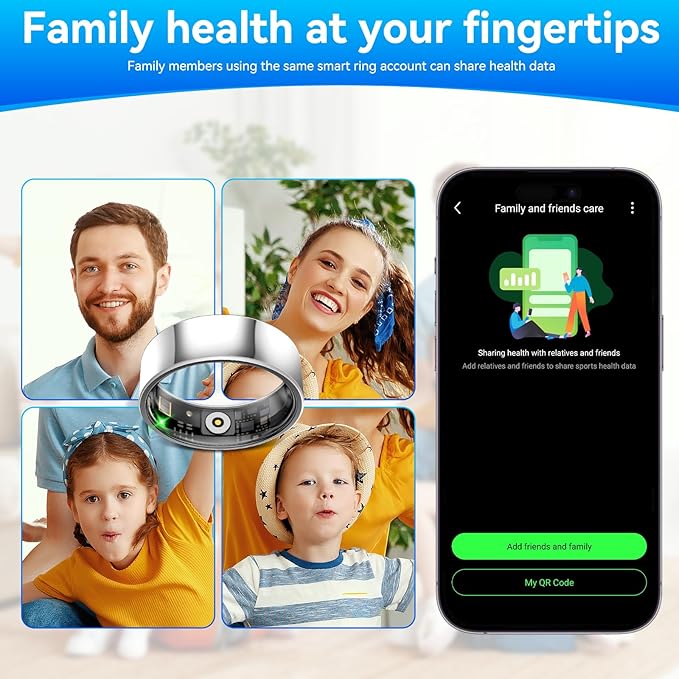 Smart Fitness and Activity Ring for Men and Women - Track Heart Rate Stress Sleep Steps and Blood Oxygen, 10ATM Waterproof Fitness Tracker for iPhone and Android, No Subscription Fee, Size 8