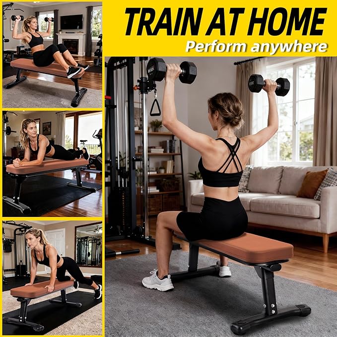 Flat Weight Bench, 2.4 Inch Thick Pad Workout Bench 660 LBS Bench Press Exercise Equipment for Home Gym Strength Weight Training