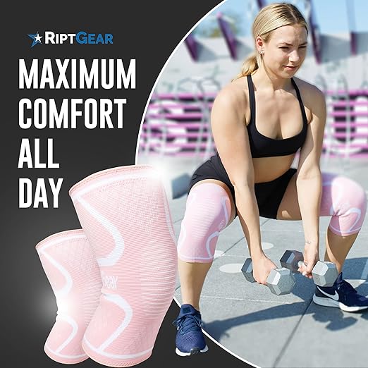 RiptGear Knee Compression Sleeve Women - Knee Support and Compression Knee Brace for Women Working Out For Pain, Running (Medium, Pink (2 Pack))