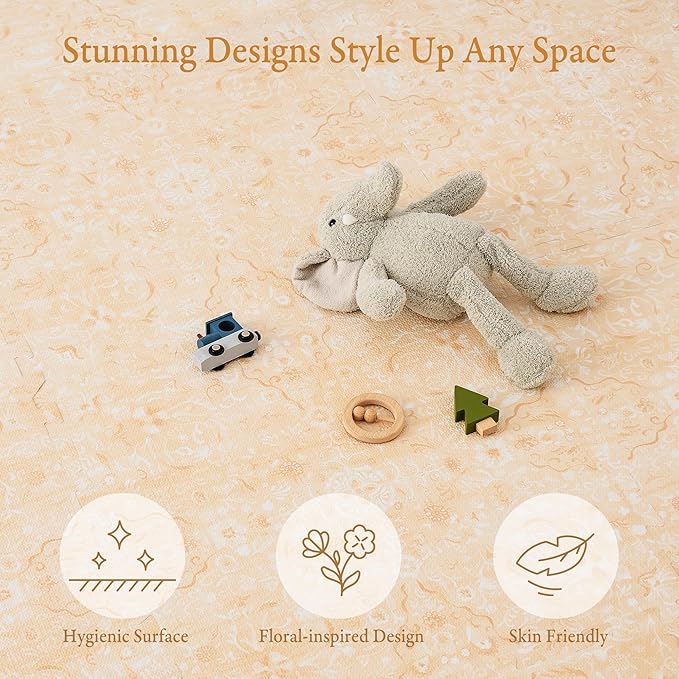 PopsyKosy Premium Baby Floor Play Mat - Extra Thick & Cushioned 1 inch Playroom Foam Mat, Non-Toxic Odorless - 6 Tiles - Spacious 6x4 ft. - Stylish & Large, Waterproof for Kids & Toddlers - Light Apricot