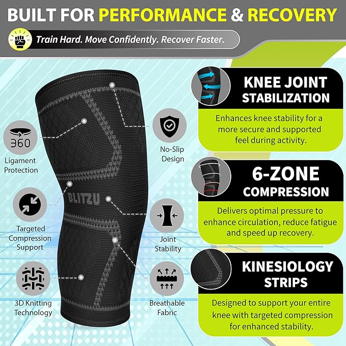 Knee Brace for Meniscus Tear 2 Pack, Knee Compression Sleeve for Men and Women, Knee Support for Arthritis, Swelling, Inflammation, ACL, Pain Relief, Running, Workout, Sports and Recovery Black S