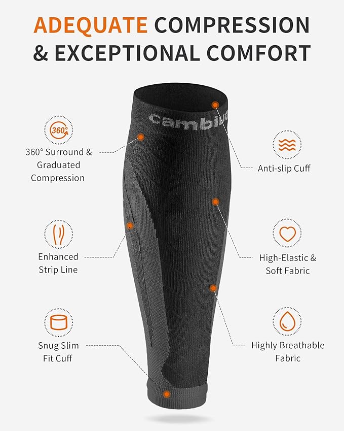 CAMBIVO 3-Pair Calf Compression Sleeves for Men & Women – Footless Socks for Shin Splints & Leg Pain Relief, 1 Pair Available