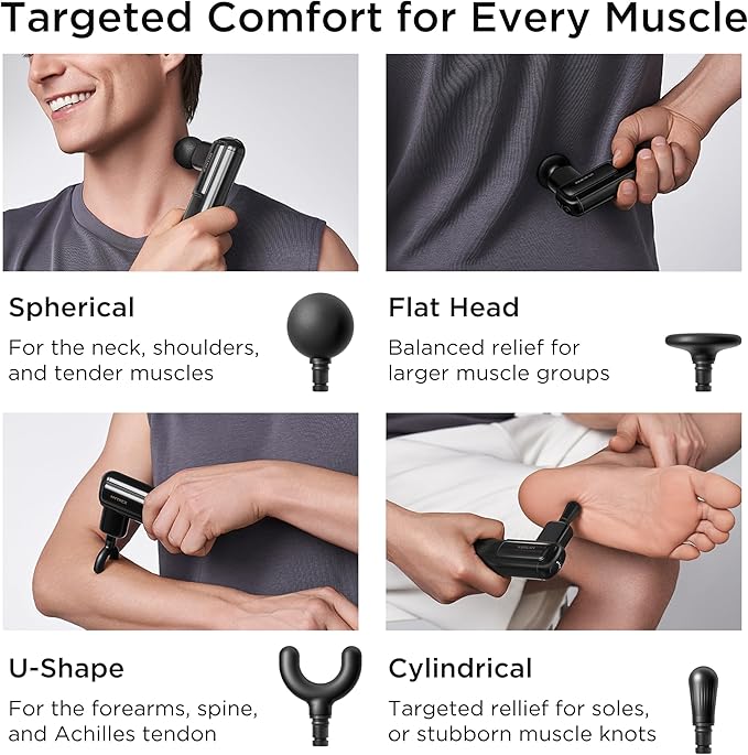 MYTREX Mini Massage Gun, Portable Deep Tissue Percussion Massager with 4 Heads, Ultra-Quiet Lightweight 205g for Neck & Back, Home, Office & Travel (Black)