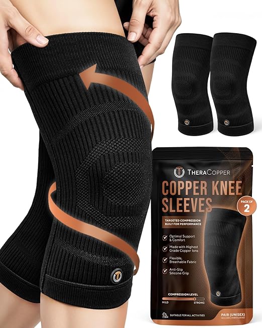 TheraCopper Copper Knee Brace for Men & Women (2 Pack) — Non-Slip Compression Copper Knee Sleeve for Arthritis, Knees Pain Relief, Swelling, Anti inflammatory and Recovery Support (XX-Large)