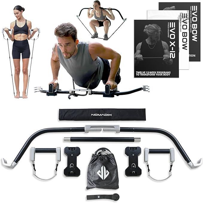 EVO Bow - All in One Portable Home Gym System with Weighted Pushups | Compact Strength Training and Exercise Equipment for Travel with Notched Resistance Bands for Full Body Training | 300lbs (Ultra)
