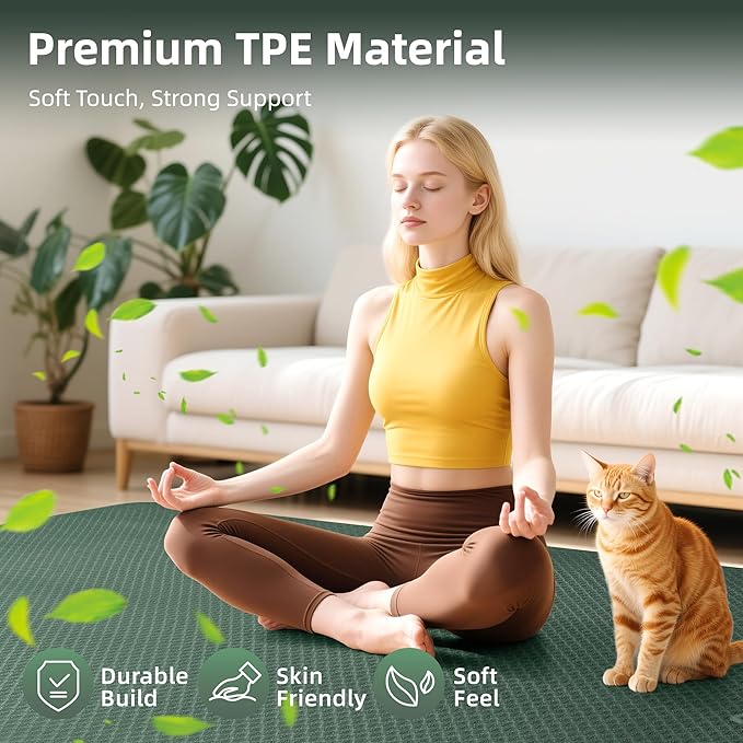 Extra Large Yoga Mat – 72"x48" or 78"x57", 1/4"–1/2" Thick Mat for Women & Men, TPE Non-Slip Pilates Mat for Home Gym, Yoga, Stretching, Meditation