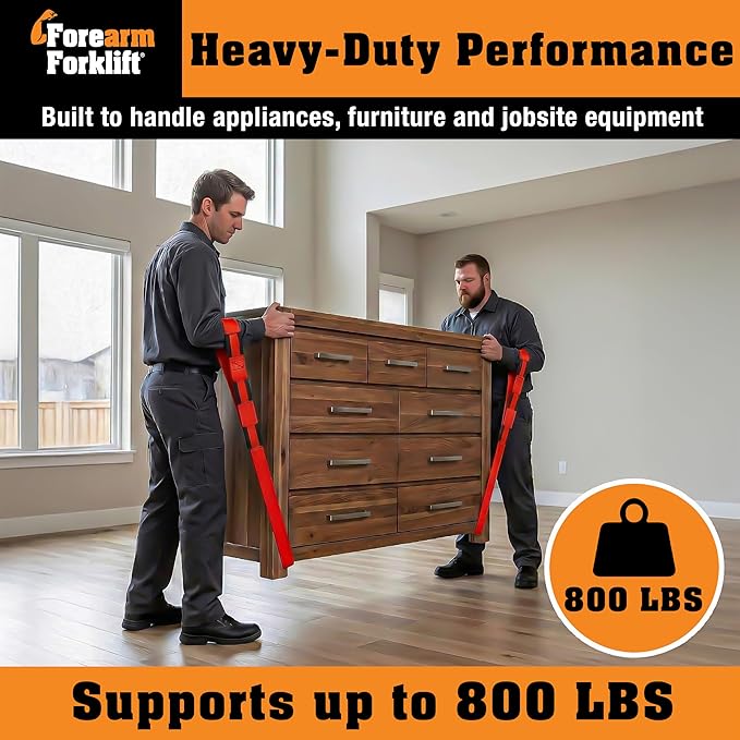 Furniture Moving Straps, 2-Person Lifting Strap for Furniture & Appliances, Furniture Lifting Tool Set with Moving Straps for Lifting, 800 lb Capacity, Forearm Forklift Firehouse Red