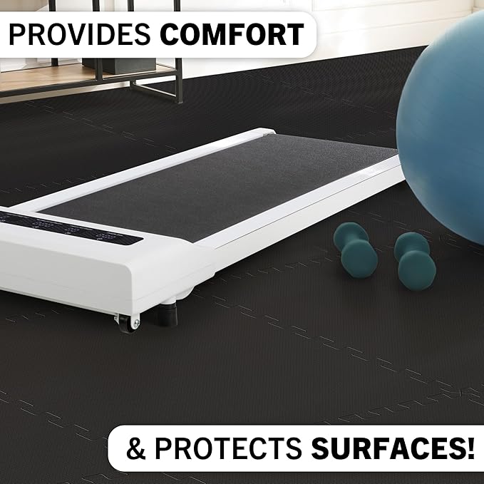 EVA Foam Mat Tiles 6-Pack - 24 SQ FT of Interlocking Padding for Garage, Playroom, or Gym Flooring - Workout Mat or Baby Playmat by Stalwart (Black)