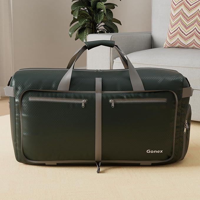 Gonex Large Foldable Travel Duffle Bag with Shoes Compartment, Packable Lightweight Water Repellent Duffel Bag for Camping Gym Weekender Bag
