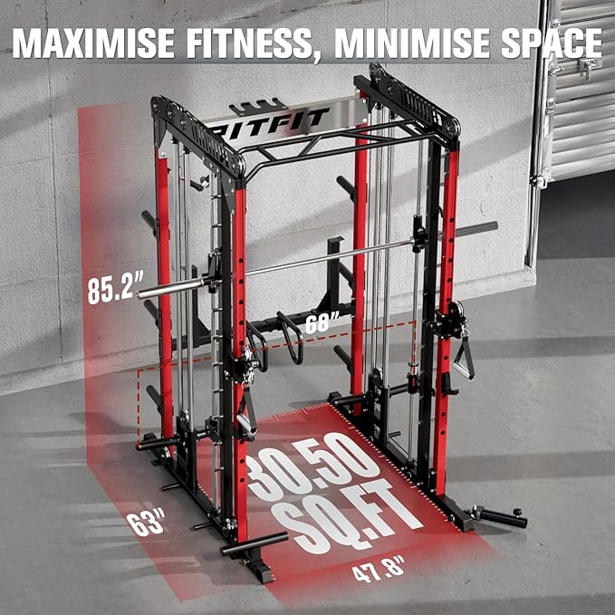 RitFit M1 Pro Smith Machine with Cable Crossover System, Multi-Function Squat Rack Power Cage for Home Gym, Power Rack and Packages