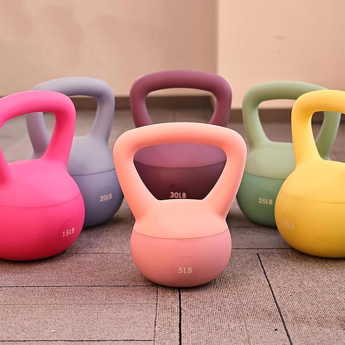Fitvids Soft Kettlebells - Sea and Iron Sand Filled Weights for Women and Men - Color Coded Soft Vinyl Kettlebells, Multiple Sizes