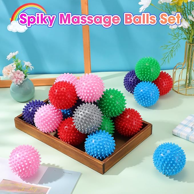 Liliful 24 Pcs Spiky Massage Ball Hard Foot Ball Roller Massager Firm Foot Arch Trainer 3 Inch for Deep Tissue Plantar Fasciitis Back Hands Muscles Soreness Exercise (Mixed Color)