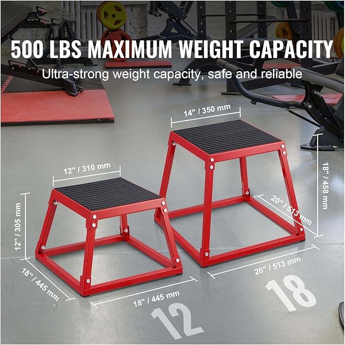 12 Inch Plyo Box - Steel Jump Box for Fitness, Agility & Strength Training - Non-Slip Plyometric Platform - Home Gym Equipment - Red