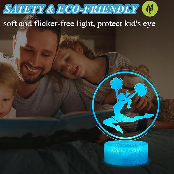 Cheerleader Gifts, Cheerleader 3D Night Light with 16 Colors Changing, Timer, 4 Flash Modes and Dimmable, for Birthday Xmas Cheering Squad Gifts for Room Decor Girls