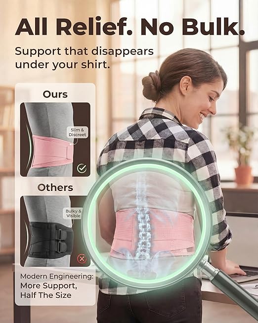 Sparthos Back Support Belt - Immediate Relief from Back Pain - Breathable With Lumbar Pad - Lower Backbrace For Home & Lifting At Work - For Men & Women - Fits 31–38″ Waist (Pink-S, Check Sizing)