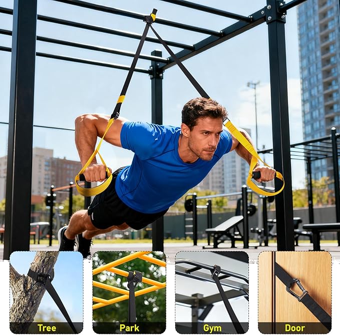 TOBWOLF Home Suspension Straps Training Kit, All in One Compact Resistance Trainer Straps & Door Anchors, Suitable for Home Gyms, Travel, Core Training & Full-Body Fitness
