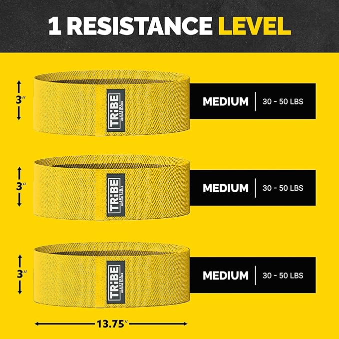 Tribe Lifting Resistance Bands for Working Out - 3 Pack Fabric Workout Bands for Women and Men - Booty Bands for Legs and Glute - Non Slip Exercise Bands Set for Squat Hip Thigh