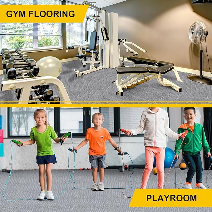Ecally 100 Pcs 12 x 12 Gym Mat Foam Floor Mats for Home Gym Covers 96 Sq Ft Puzzle Exercise Square Interlocking Carpet Tiles with Border for Workouts Equipment Yoga Pilates (Gray)