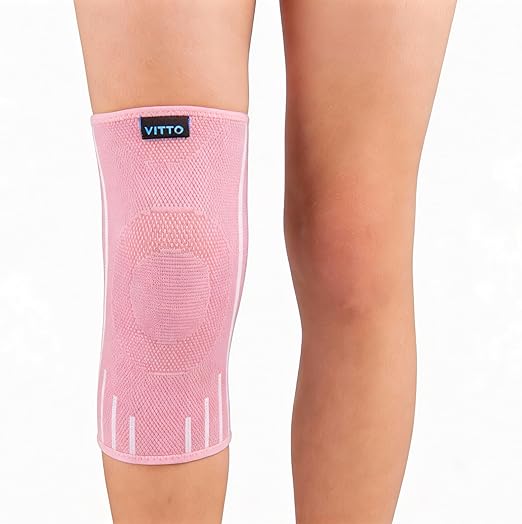 VITTO Kids Knee Brace - Osgood Schlatter Knee Brace Youth, Compression Sleeve for Boys and Girls from 4-14 years old (Pink, XL)