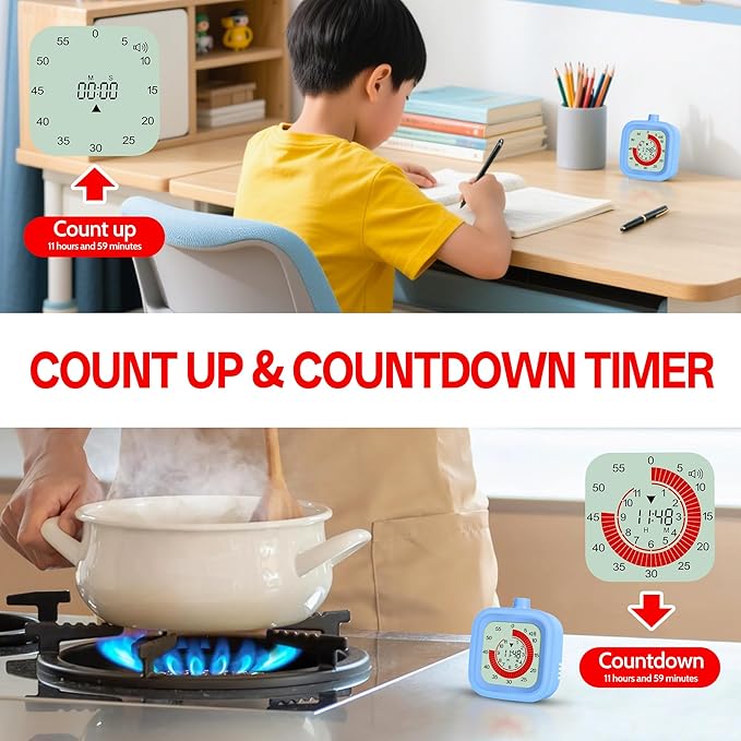 Digital Visual Timer for Kids 12hours Countdown countup Kitchen Timer Student Timer Gym Timer (Pink)
