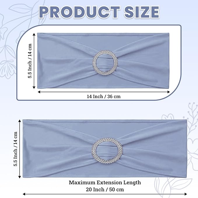 VDS - Baby Blue | Spandex Chair Sashes Bows | 25 PCS | Stretch Elastic Banquet Universal Folding Chair Band Tie with Silver Buckle Slider for Wedding Party Conference Celebration Event Decoration