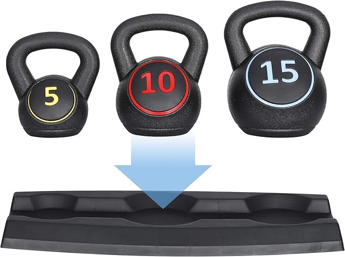 Nouva Kettlebell Sets with Storage Rack, Strength Training Kettlebells Wide Grip Kettlebell Exercise Fitness Weight Set for Home Gym Weightlifting, Strength & Core Training