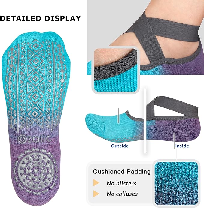 Ozaiic Pilates Socks for Women Non Slip Grip, Yoga Socks with Grippers for Barre, Hospital, Ballet, Dance, Barefoot Workout