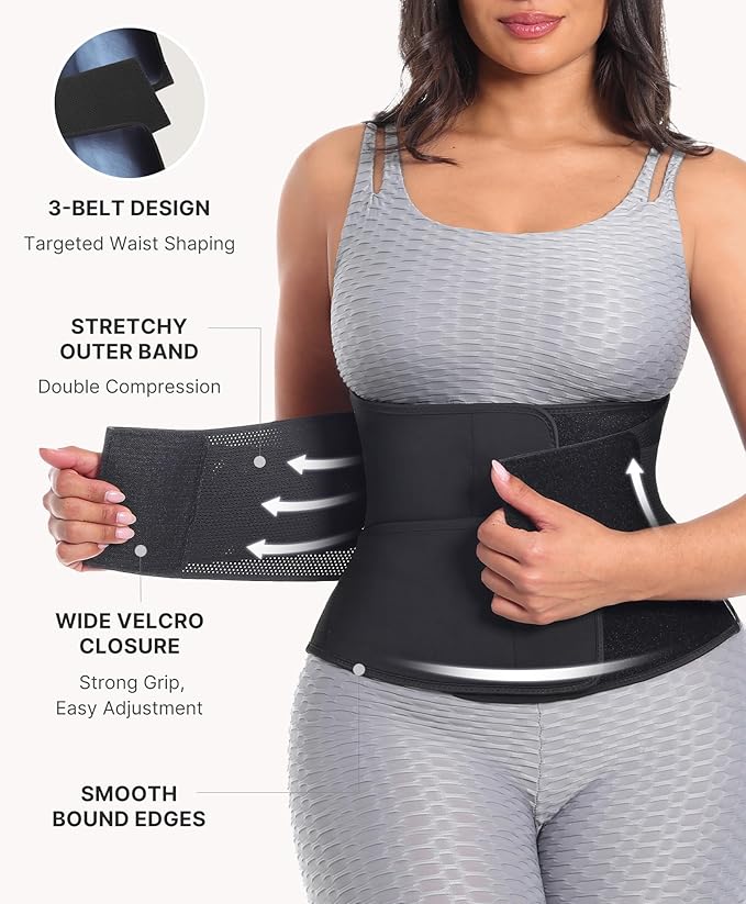 SHAPELLX Sauna Waist Trainer Women Tummy Control Waist Trimmer Cincher Ab Belt with Triple Wrap Sauna Suit for Workout