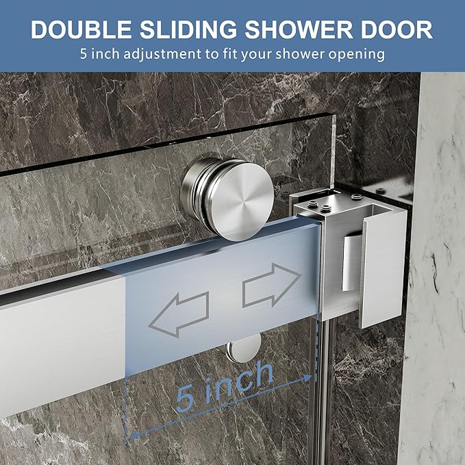 50-54" W x 76" H Frameless Shower Door, Double Sliding Glass Shower Door with 5/16" (8mm) Clear SGCC Tempered, Roller Disc System, 304 Stainless Steel (Brushed Nickel, 50-54" W*76" H)