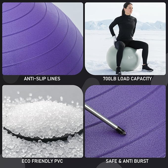Gruper Yoga and Pilates Ball,4 Sizes 15 inch-30 inch Gym Ball for Fitness, Yoga, Workout, Pregnancy and Physical Therapy,Quick Pump Included,Great as Yoga Ball Chair for Office or Home Gym Equipment