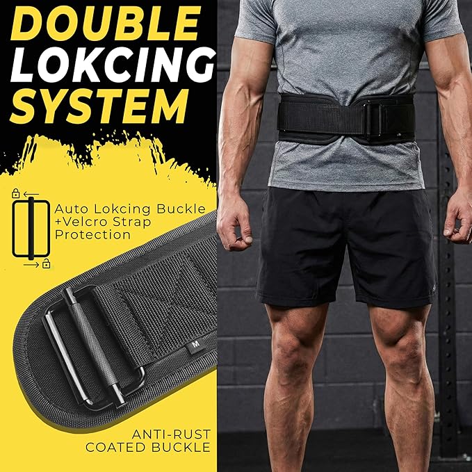 Weight Lifting Belt, 7.5 Inch Auto-Lock Back Support for Powerlifting, Cross Training, Fitness, Workout