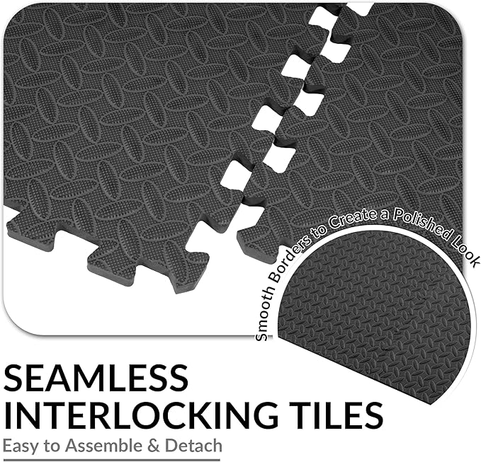 Fitvids Puzzle Exercise Gym Flooring Mat, 1/2" Thick High-Density EVA Interlocking Tiles Workout Mat for Home Gym, Fitness Equipment, MMA, Gymnastics, 36-Piece Shock-Absorbing Exercise Mat (144 Sq Ft)