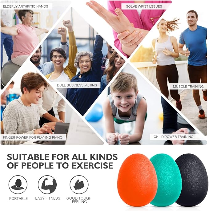 Peradix Hand Grip Strength Trainer, Stress Relief Ball, Wrist Rehab Therapy Hand Grip Equipment Ball Squishy Tools - Set of 3 Finger Resistance Exercise Squeezer