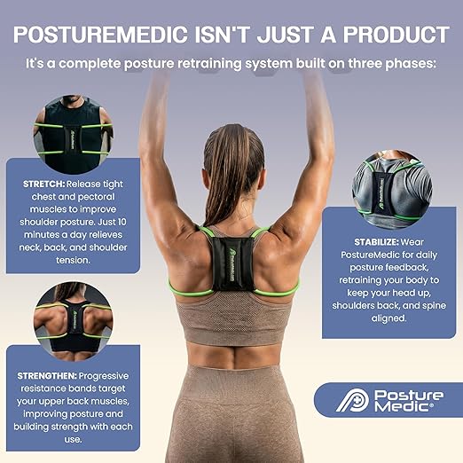 PRIMEKINETIX PostureMedic Dynamic Posture Corrector - Active Resistance Training System for Upper Back Strengthening & Shoulder Alignment - Stretches Chest, Strengthens Back - Size L (Yellow)