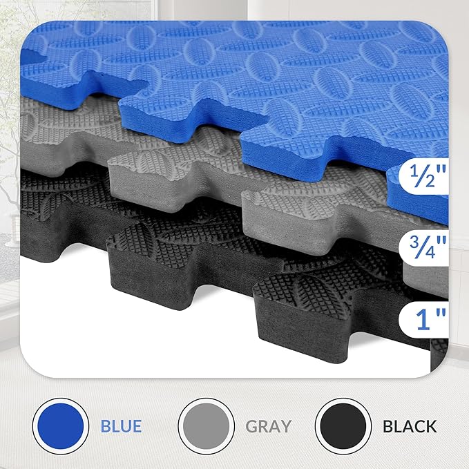 Fitvids Puzzle Exercise Gym Flooring Mat, 1/2" Thick High-Density EVA Interlocking Tiles Workout Mat for Home Gym, Fitness Equipment, MMA, Gymnastics, 36-Piece Shock-Absorbing Exercise Mat (144 Sq Ft)