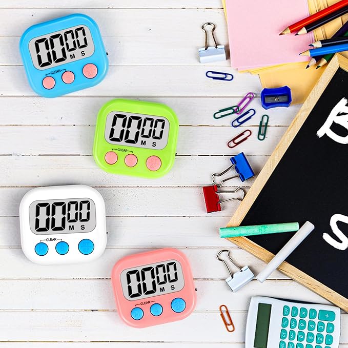 Digital Timer for Kids Teacher Supplies Classroom Timer for Study Learning Management Kitchen Work Exercise-4Pack Pink Blue Green White