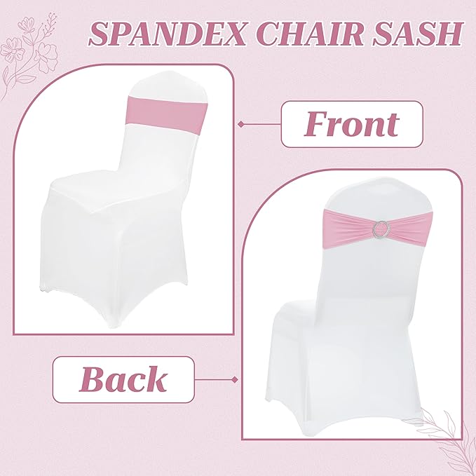 MDS Pack of 50 Spandex Chair Sashes Bow Premium Stretch Chair Cover Band with Buckle Slider Universal fits Elastic Dining Chair Ties for Wedding Party Banquet Events Decoration - Pink