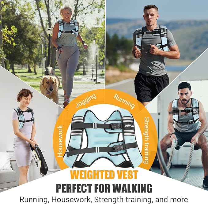 Weighted Vest for Women Men, 8 lb/10 lb/12 lb Weight Vest for Walking with Reflective Stripe and Adjustable Buckle Straps, Body Weights for Osteoporosis, Running, Strength Training and Weight Loss