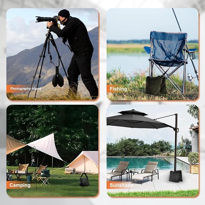 Jiang&Rong 4 Pack Sandbag Weight Bags for Tripod Stand, Backdrop Stand, Canopy Tent, Outdoor Patio, Fishing Chair, Picnic Table - Black