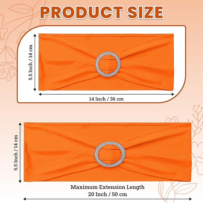 MDS Pack of 150 Spandex Chair Sashes Bows Universal fits Elastic Stretch Chair Bands Ties with Buckle Slider Bow for Wedding Decoration Spandex Slider Sashes Bow - Orange