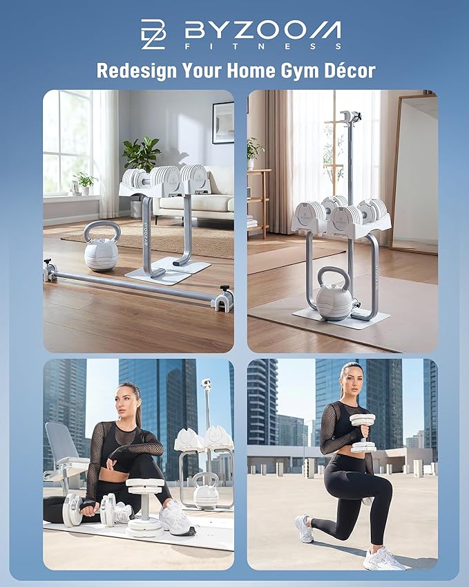 BYZOOM FITNESS Pure Series Adjustable Dumbbell - 12.5/25/27.5/75lb - ONE UNIT OR PAIR(check QTY before purchase) - 5-in-1/ 10-in-1 / 21-in-1 Flexible Hand Weights for Home Gym, Strength Training & Fitness Workouts, White OR Black